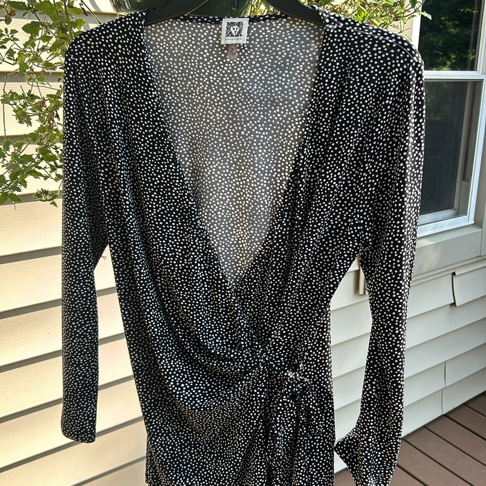 Anne Klein Dot Print Wrap Blouse- Med